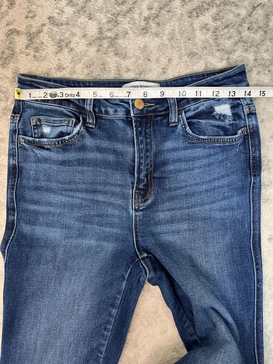 FLYING MONKEY HIGH RISE BOOT CUT DENIM BLUE JEANS RAW HEM DISTRESSED SZ 28 - Picture 9 of 14